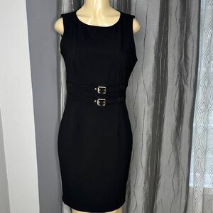 Calvin Klein Women’s Sz8 Black Belted Midi Dress sleeveless